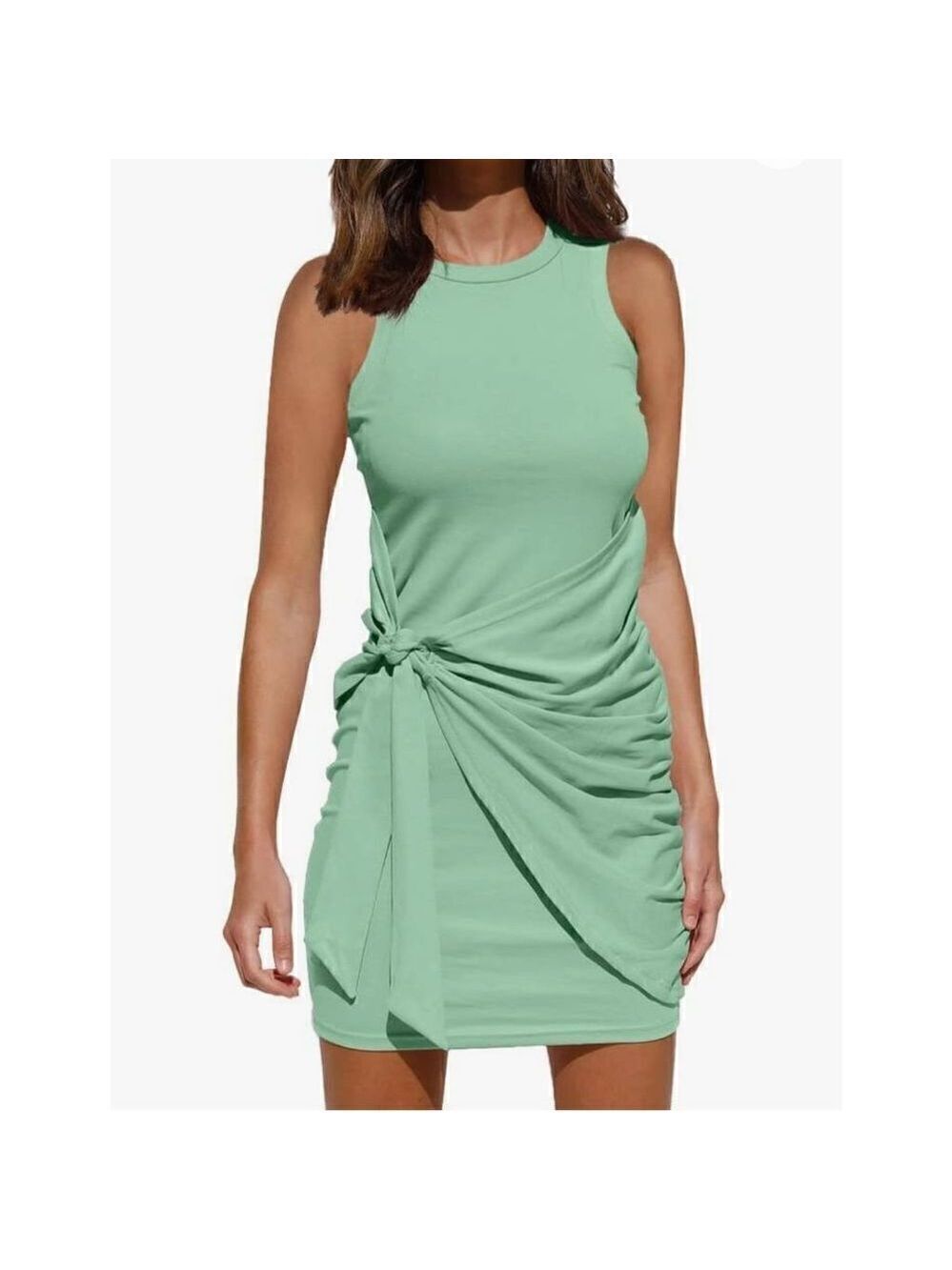 LILLUSORY Women's Summer Casual Sleeveless Beach Tank Dress Bodycon Ruched Tie